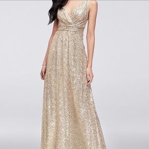 David’s Bridal Sequin V-neck dress - Gold